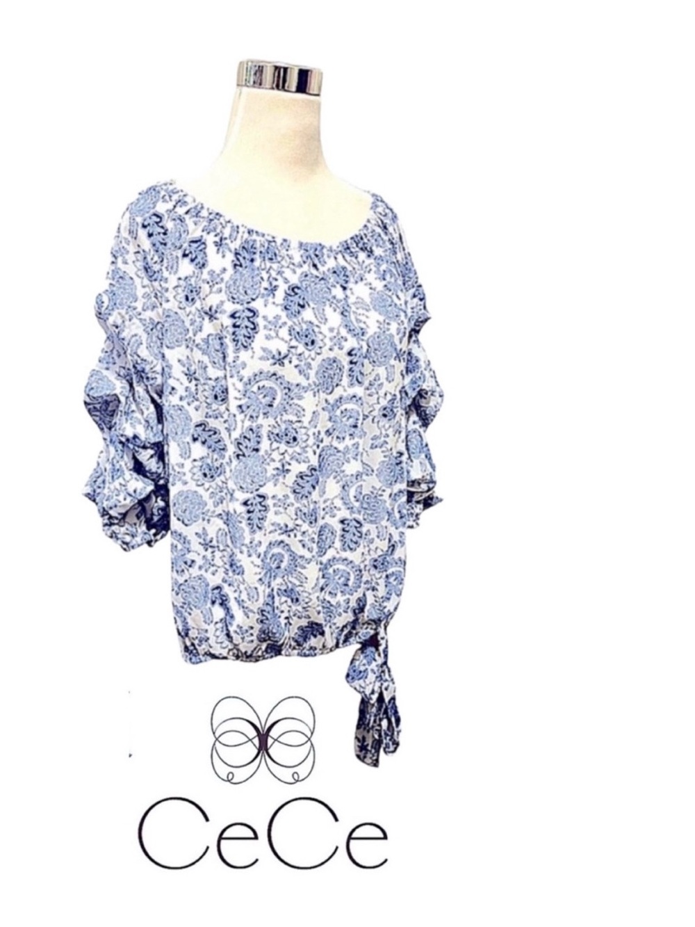 CeCe Tiered Poof Sleeve Off Shoulder Top